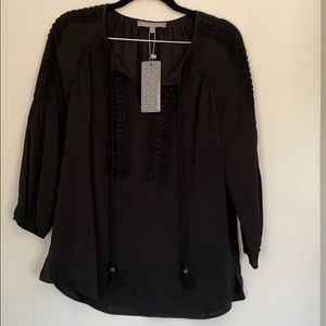 Black peasant style long sleeve top